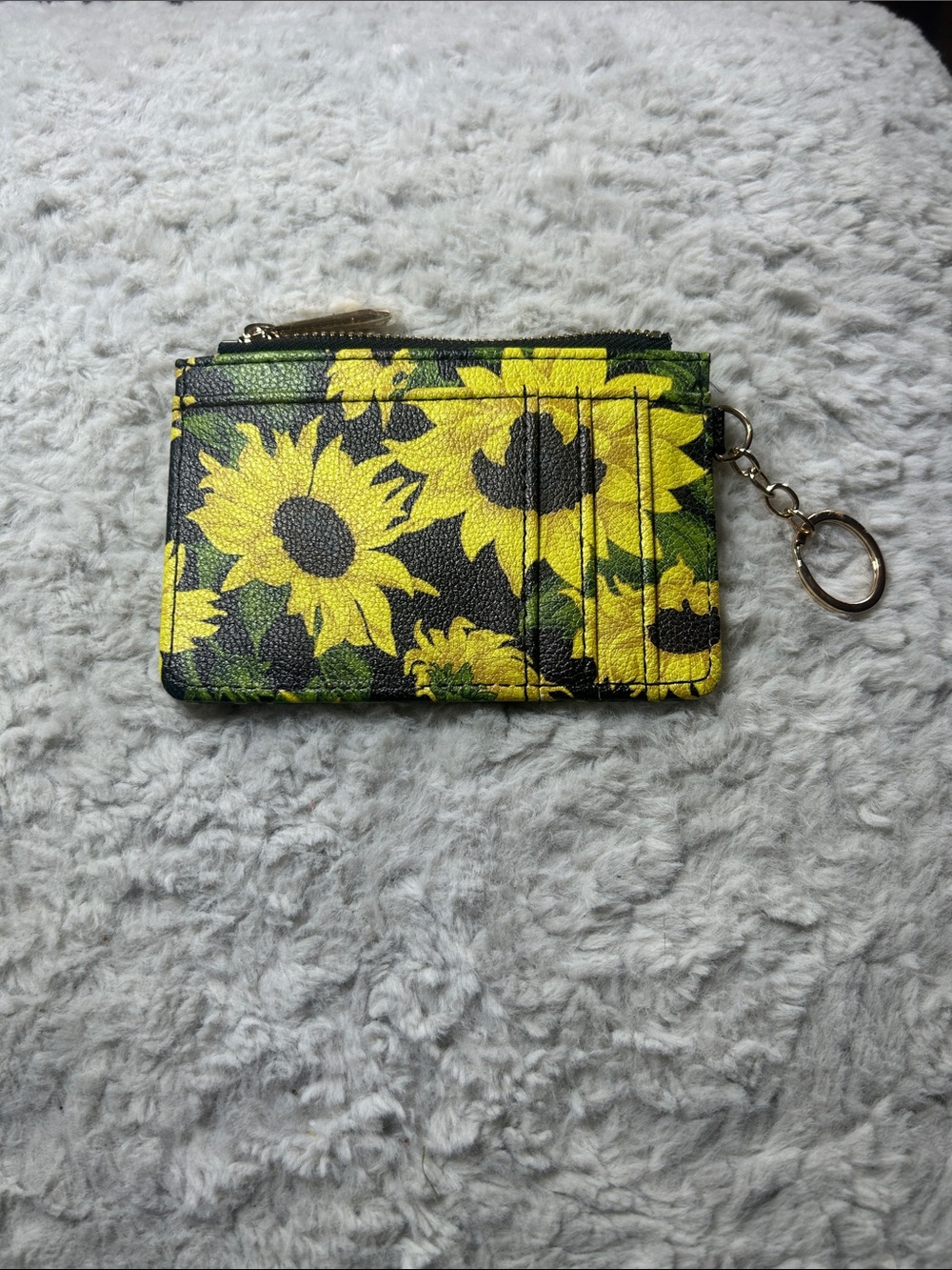 Sunflower Print Card Holder Keychain - Yellow & Black
